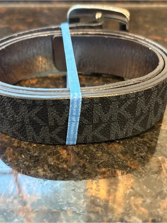 Michael Kors Black Logo-Print Womans Belt with Silver Buckle - Picture 4 of 11